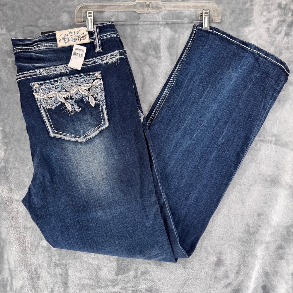 Grace in LA Women's Embellished Bootcut Jeans Dark Wash Size‎ 11
